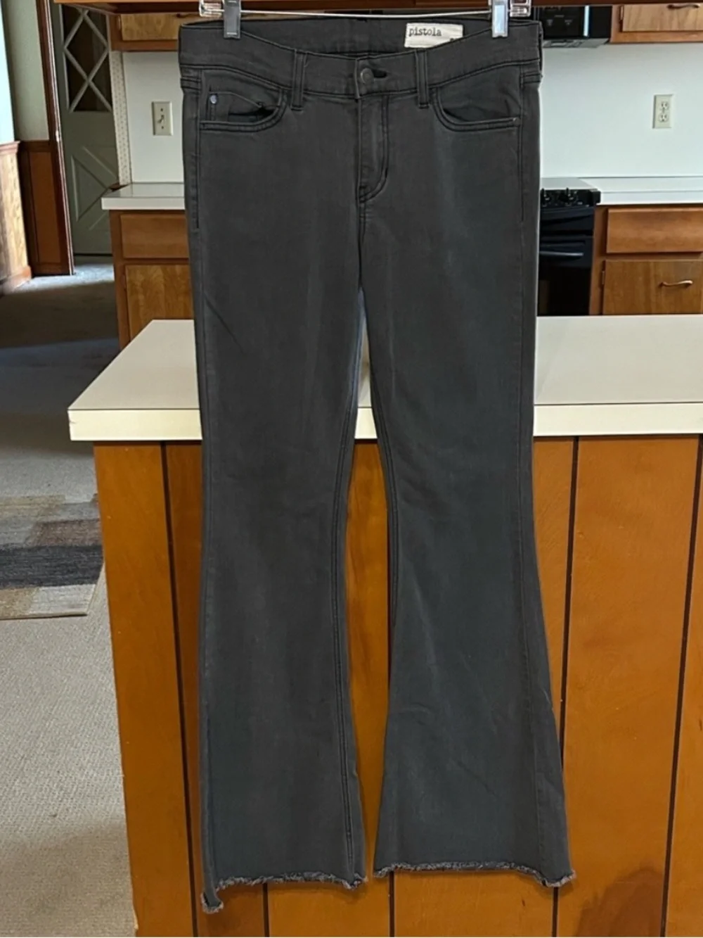 Pistola x Anthropologie Low Rise Gray Flare Jeans Frayed Hem 29 (30x32)⁠ HH